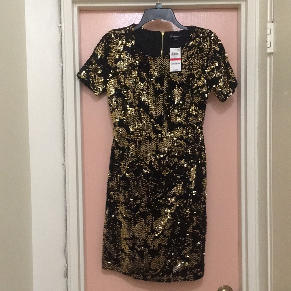 INC  black velvet & gold sequin dress